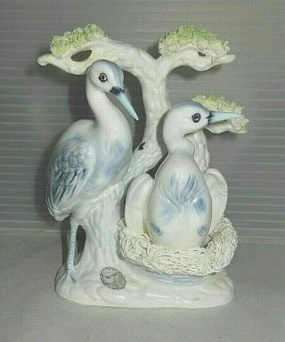 Mid Century Vintage Ucagco Japan Art Porcelain Asian Blue Herons Figurine 5.  25 "