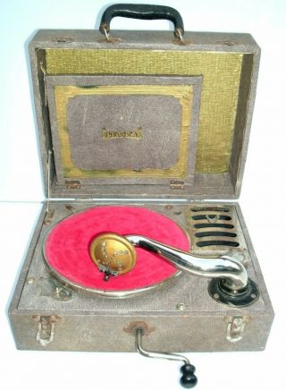 Antique Portable Wind Up 78 Rpm Phonograph