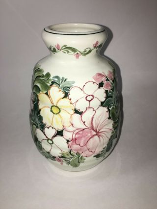 Vintage Mid - Century Hand Painted Art Pottery Floral Vase Mallorca Felanitx 7.  5 " T