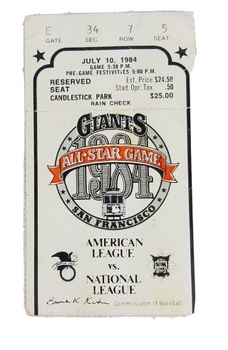1984 Mlb Baseball All Star Game Ticket San Francisco Giants Candlestick Park