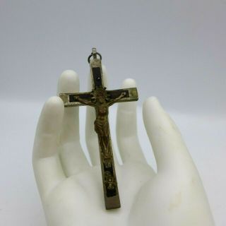Antique German Crucifix Skull And Crossbones Wooden Center Nuns Cross Signed Lrg