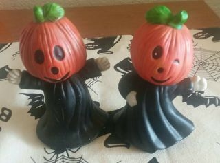 Vintage Anthropomorphic Salt Pepper Shakers Halloween Winking Pumpkins