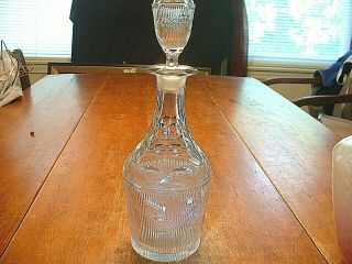 Antique 19thc Boston & Sandwich Flint Glass Decanter In The Bellflower Pattern