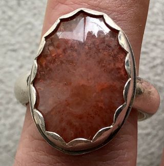 Vintage Native American Sterling Silver Pink Petrified Wood Agate Ring Signed Mc