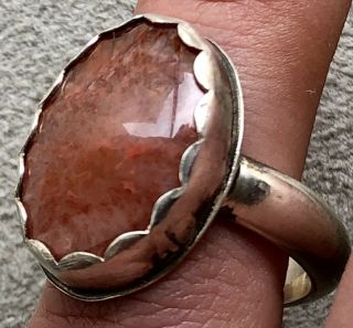 Vintage Native American Sterling Silver Pink Petrified Wood Agate Ring Signed MC 2