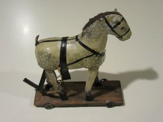 Antique Horse On Platform Pull Toy - 1920s As Found