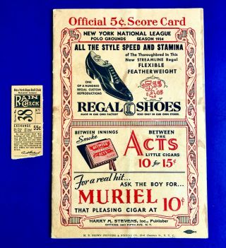 1934 York Giants Vs Chicago Cubs Scorecard,  Ticket Stub Mel Ott Carl Hubbell