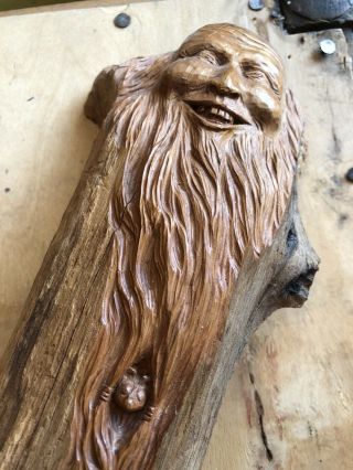 Old Man Wizard In A Tree By Vaughn Wadding Fence Post Folks Carved Wood Branch