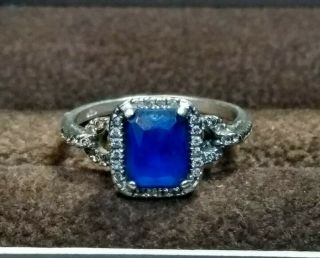 " Look " Vintage Art Deco Blue Topaz 925 Sterling Silver Cocktail Ring Size 8 K