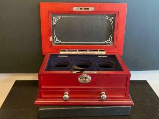 Handsome 3 Silver Coin Display Box With Mahogany Finish,  Lock With Antique - Style