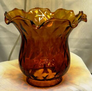 Antique Amber Glass Shade For Oil Lamp Or Pendant Fixture – Quilted Design