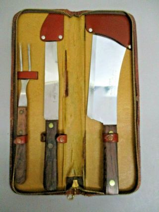 Vintage Edge Usa Knife Carving Set In Case 13 " Knife 12 " Cleaver