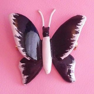 Vintage Butterfly Brooch - By Robert - Black & White Enamel - 1960 