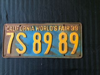 Vintage 1939 California World’s Fair License Plate