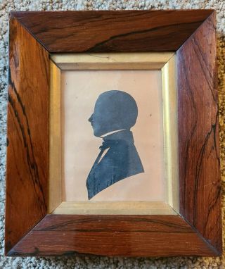 Antique Victorian Miniature Silhouette Profile Portrait Man 19th C 1800 Rosewood