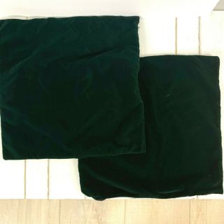Set Of 2 Vintage Dark Green Velvet Pillow Covers With Zipper Openings 20 X 20