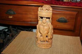 Vintage India Wood Carving Elephant Lion Animals Men Highly Detailed