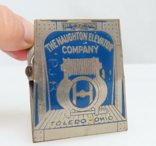 Haughton Elevator Co Vintage Antique Advertising Chrome Paper Clip - 80749