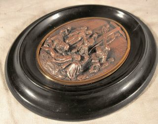 ANTIQUE FRENCH FRAMED COPPER PLAQUE OF THE DESCENT FROM THE CROSS. 3