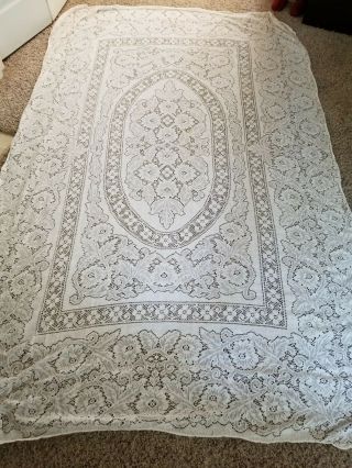 Vintage Ivory Colored Lace Rectangular Tablecloth - Old - 84 X 55 Inches