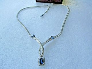 Stunning Vintage Silver Tone Clear Blue Crystal Choker Necklace