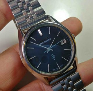 Vintage King Quartz Japan Made Watch 4822 8000 Dark Blue Dial 37mm