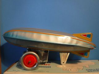 Vintage Schylling " Zeppelin " Wind - Up Tin Toy With Box & From Disney