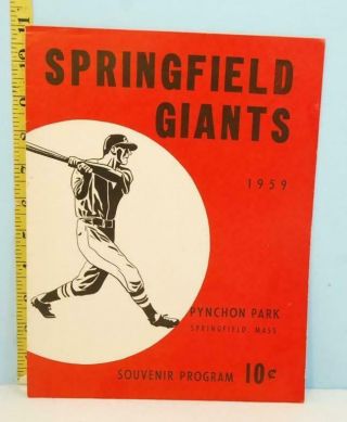 1959 Springfield Giants Minor League Baseball Program Scored W/team Roster