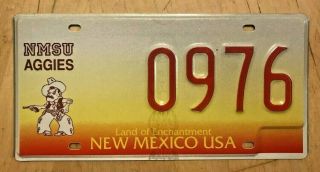 Mexico State University Aggies College License Plate " 0976 " Nm Pistol Pete