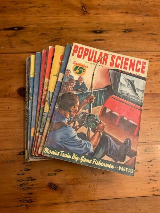 8 Vintage Popular Science Magazines - 1938 - 1943