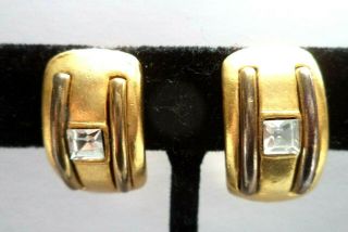 Stunning Vintage Estate Silver&gold Tone Rhinestone 3/4 " Clip Earrings 3728n