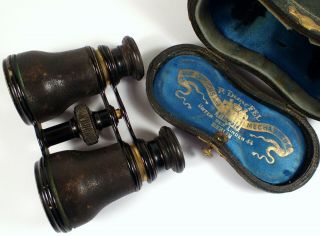 Antique Civil War Era P.  Dorffel Berlin Brass & Leather Field Binoculars W Case