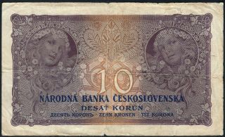 1927 10 Korun Czechoslovakia Old Vintage Paper Money Banknote Currency Note Vg