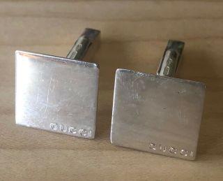 Tom Ford Vintage Gucci Cufflinks Scripted Square Silver W/ Gucci Pouch