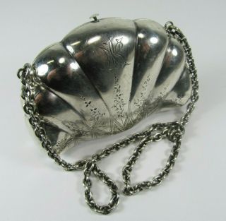 Antique Solid Silver Purse With Chain And Engraving