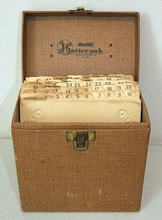 Vintage Amfile Platter - Pak 7 " 45 Rpm Record Storage Case,  Brown Tweed,  Holds 50