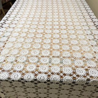 Hand Crochet Lace Coverlet King Bed Cover Fringed White 74 " X 83 "