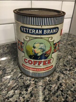 Antique Veteran Brand Coffee Advertising Tin