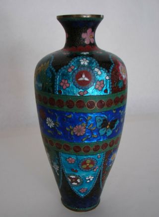 Fine Antique Japanese Ginbari Cloisonne Enamel Vase Meiji Period 9 1/4 "