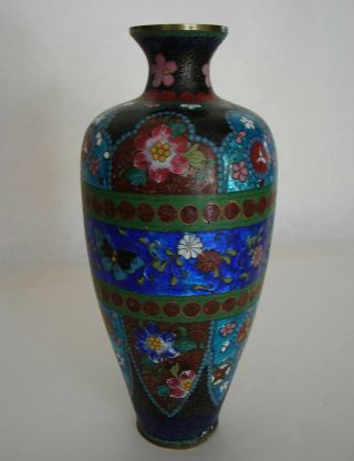 Fine Antique Japanese Ginbari Cloisonne Enamel Vase Meiji Period 9 1/4 
