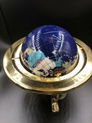 Blue Ocean Gemstone World Globe,  Semi Precious Stone Inlays 6” & Compass