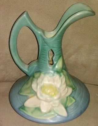 Vintage Roseville Pottery Water Lily Ewer 10 - 6