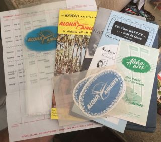 1962 Aloha Airlines Airplane Travel Packet Of Brochures,  Decals & Plastic Holder