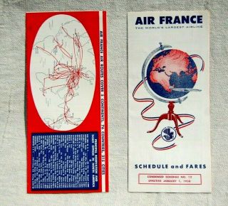 2 Air France Airline Timetable Schedule No 12 & 13 Both1958 Route Map