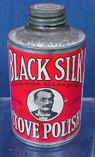 Vintage Black Silk Stove Polish Tin Can Cone Top J.  L.  Prescott With Contents