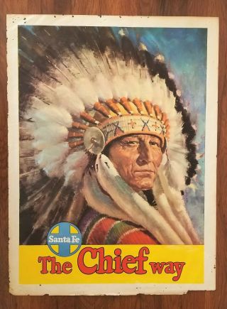 Vintage Santa Fe Railroad The Chief Way Poster Native American Travel Poster