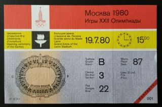 1980 Summer Olympics Moscow Opening Ceremonies Ticket Vintage