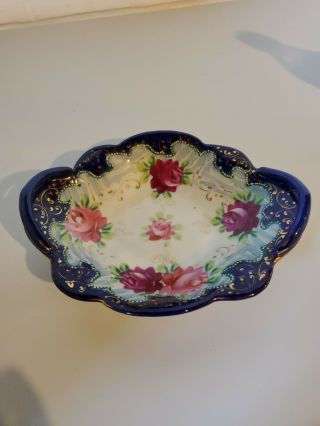 Vintage Trinket Tray Hand Painted Roses With Gold Accent Made In Japan