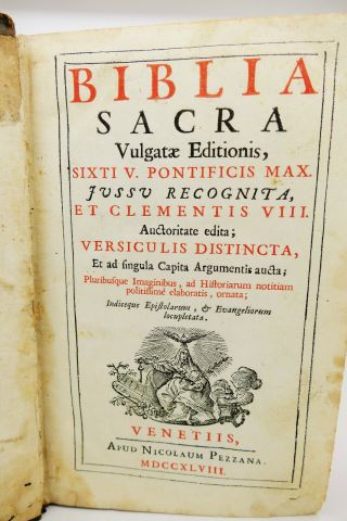 Antique Bible - Biblia Sacra Vulgatae Editionis - 1748 - Engraved - 18th Century