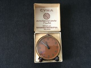 Antique Brass? Swiss Cyma Alarm Desk Clock In Bix In Very Good